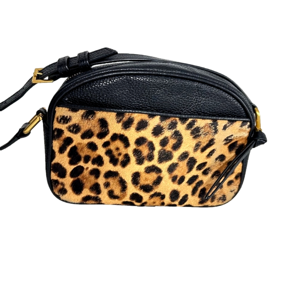 J Crew Devon Camera Bag Leather With Leopard Calf Hair Crossbody Bag